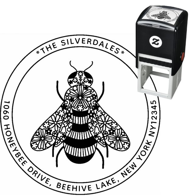 Anpassat namn för honungsbin och självinkande Adre Självfärgande Stämpel (Honeybee personalized self inking name and address stamp for bee lovers.)