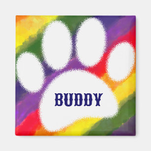 Anpassat namn för hund pawprint Rainbow Watercolor Magnet