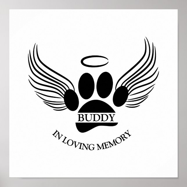 Anpassat namn för hund Pet Angel Vingar Memorial Poster (Framsidan)
