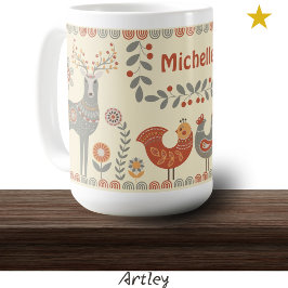 Anpassat namn för Hygge Folk Art Animals Kaffemugg
