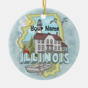 Anpassat namn för Illinois Lighthouse Julgransprydnad Keramik
