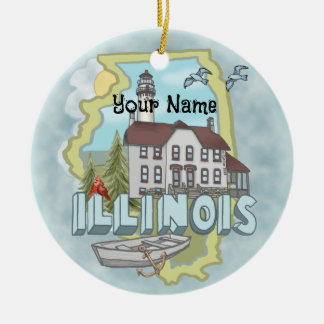 Anpassat namn för Illinois Lighthouse Julgransprydnad Keramik