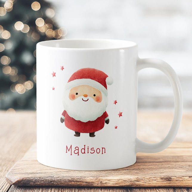 Anpassat namn för illustration av färgen Cute Sant Kaffemugg (Cute Santa watercolor illustration custom name Coffee Mug)