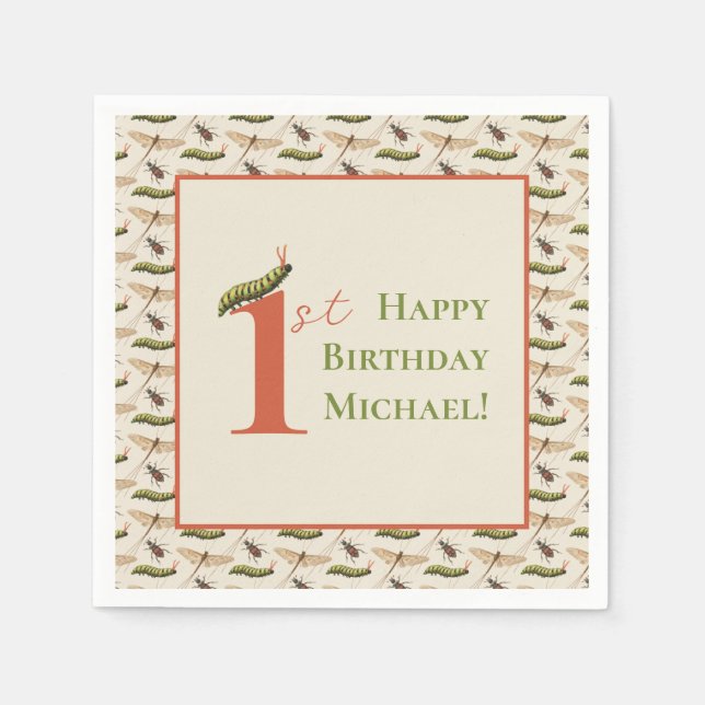 Anpassat namn för Insekten kärlek 1:a födelsedag Pappersservett (Framsidan)