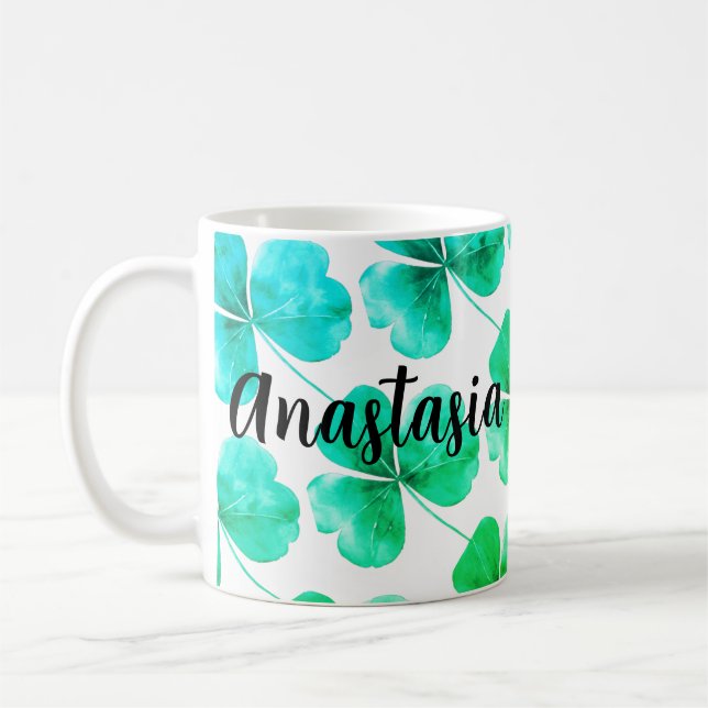 Anpassat namn för Irish Shamrock Grönt Blue Waterc Kaffemugg (Vänster)