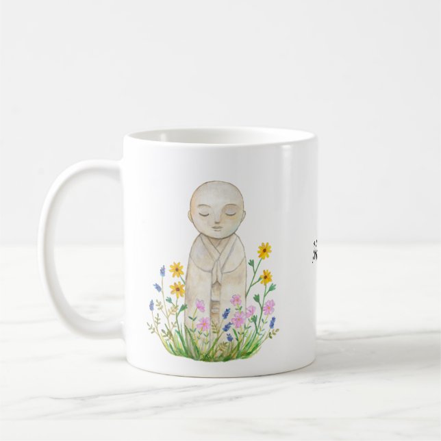 Anpassat namn för Jizo Buddha Andlig Lugn Serenity Kaffemugg (Vänster)