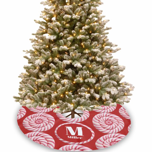 Anpassat namn för Julens Rosa runda Polkagrisar Julgransmatta Borstad Polyester (Skapare uppladdad)