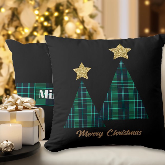 Anpassat namn för julgranar Grönt Play Guld Star Kudde (Skapare uppladdad)