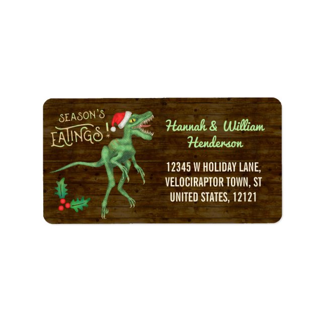 Anpassat namn för julklapp för Velociraptor Dinosa Adressetikett (Framsidan)