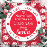 Anpassat namn för julklapp - Nice-lista för Nordpo Fyrkantigt Klistermärke<br><div class="desc">Peppermint candy-bakgrunden mönster. Snygg lista gräns med Nordpolleverans till anpassningsbar barn namn. Roligtens klistermärken att lägga till i barngåvor!</div>