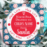 Anpassat namn för julklapp - Nice-lista för Nordpo Fyrkantigt Klistermärke<br><div class="desc">Peppermint candy-bakgrunden mönster. Snygg lista gräns med Nordpolleverans till anpassningsbar barn namn. Roligtens klistermärken att lägga till i barngåvor!</div>