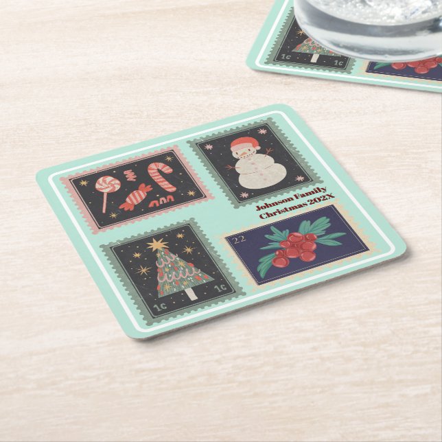 Anpassat namn för julnamn Frimärke färgat Underlägg Papper Kvadrat (Vinklad)