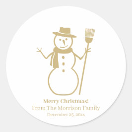 Anpassat namn för julnamn snögubbe guld runt klistermärke