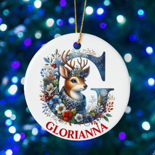 Anpassat namn för julrenare Monogram Brev G Julgransprydnad Keramik