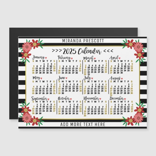 Anpassat namn för kalender-Blommigten Rand för kal Magnetisk Inbjudningskort (Fram/baksida)