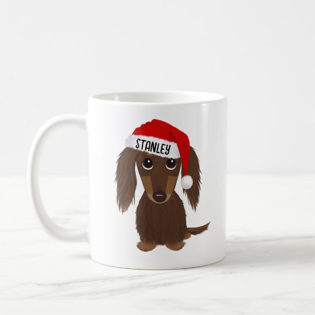 Anpassat namn för långhårig choklad Dachshund Sant Kaffemugg (Vänster)