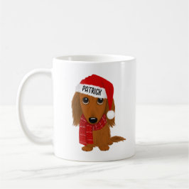 Anpassat namn för långhårig Dachshund Santa Cute H Kaffemugg