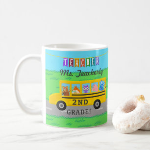 Anpassat namn för lärarnamn Cute Buss Animals Kaffemugg