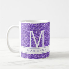Anpassat namn för lila Glitter Gnistra Monogram Kaffemugg