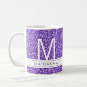 Anpassat namn för lila Glitter Gnistra Monogram Kaffemugg
