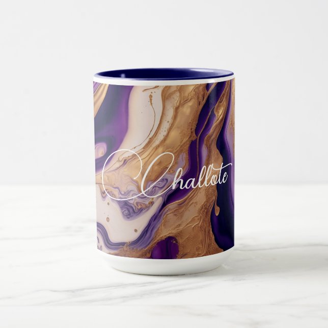 Anpassat namn för lila Guld Glitter Marble Mugg (Center)