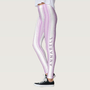 Anpassat namn för lila och vitt lodrät rand leggings