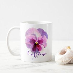 Anpassat namn för lila Pansy-blomma Kaffemugg