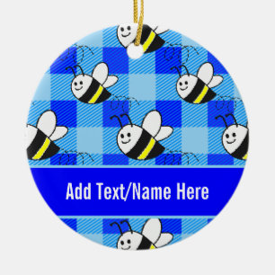 Anpassat namn för Little Bee Blue Play Mönster Julgransprydnad Keramik