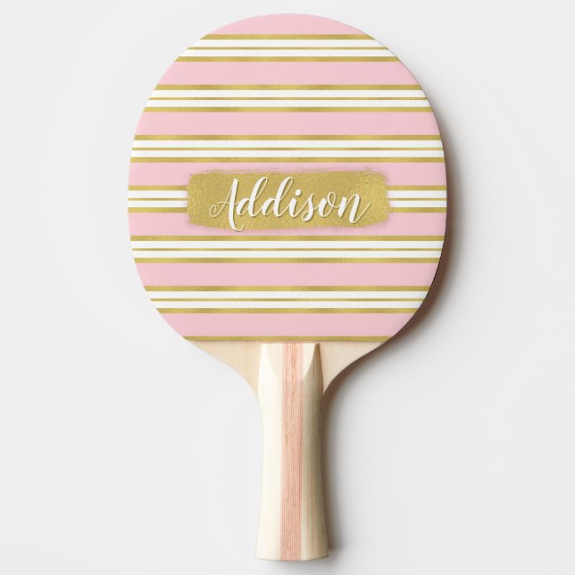 Anpassat namn för ljusa rosa Guld Rand Mönster Pingisracket (Framsidan)