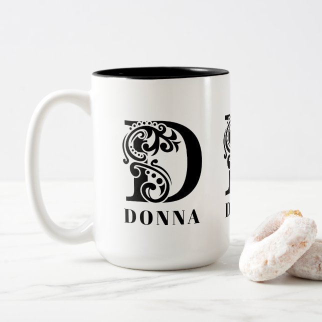 Anpassat namn för Luxury Black Monogram Brev D Två-Tonad Mugg (Med munk)
