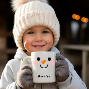 Anpassat namn för lycklig Snögubbe Ansikte Helgdag Kaffemugg