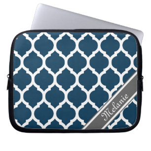 Anpassat namn för marint blått och Grått Lattice Laptop Sleeve