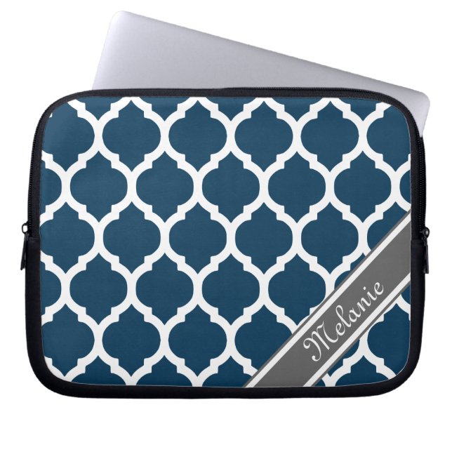 Anpassat namn för marint blått och Grått Lattice Laptop Sleeve (Framsidan)