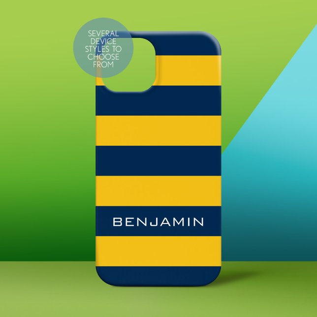 Anpassat namn för marint blått och Gult Rugby Rand (Personalized Phone Case)