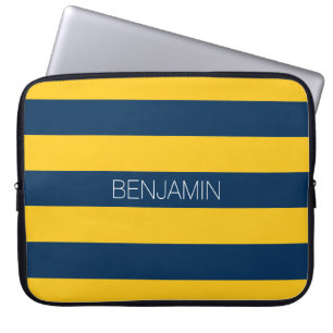 Anpassat namn för marint blått och Gult Rugby Rand Laptop Sleeve