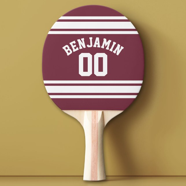 Anpassat namn för Maroon och White Jersey Rand Pingisracket (Custom Ping Pong Paddle with a Sports Theme)
