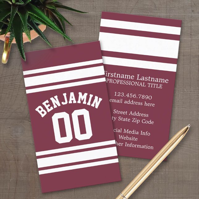 Anpassat namn för Maroon och White Jersey Rand Visitkort (Custom Business Card Template)