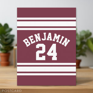Anpassat namn för Maroon och White Jersey Rand Vykort
