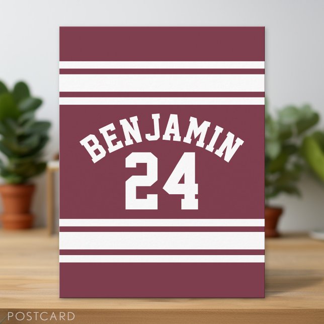 Anpassat namn för Maroon och White Jersey Rand Vykort (Custom Postcard)