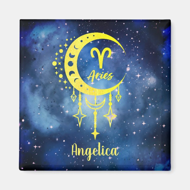 Anpassat namn för Midnight Blue och Gult Aries Mag Magnet (Framsidan)