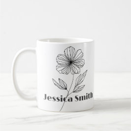 Anpassat namn för Minimalistisk Flower Line Teckni Kaffemugg