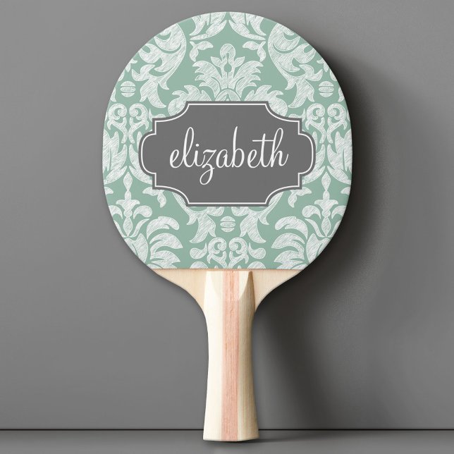 Anpassat namn för Mint och Grått Damask Pingisracket (Custom Pink Pong Paddle)