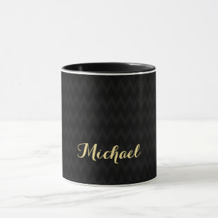Anpassat namn för Modern Black Mönster Elegant F Mugg