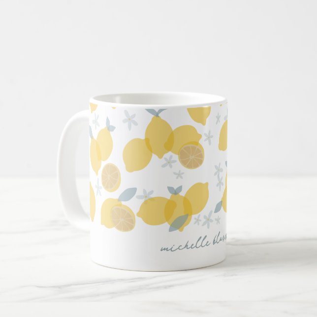 Anpassat namn för Modern Citrus Lemons Mönster Kaffemugg (Framsida vänster)