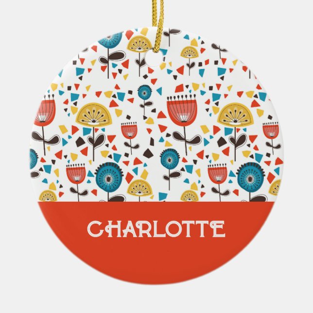Anpassat namn för modern färgad Blommigt i mitten  Julgransprydnad Keramik (Framsidan)