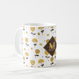 Anpassat namn för Modern Gult Blommigt i mitten av Kaffemugg