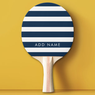 Anpassat namn för modern marin marin och vit strip pingisracket