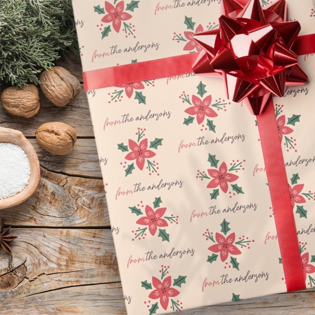Anpassat namn för Modern Poinsettia jul Mönster Presentpapper (Skapare uppladdad)