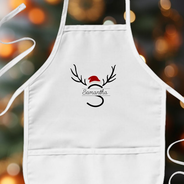 Anpassat namn för Modern Santa Monogram Antler jul Barnförkläde (kids apron with Modern Antler Santa design with your monogram and name.)
