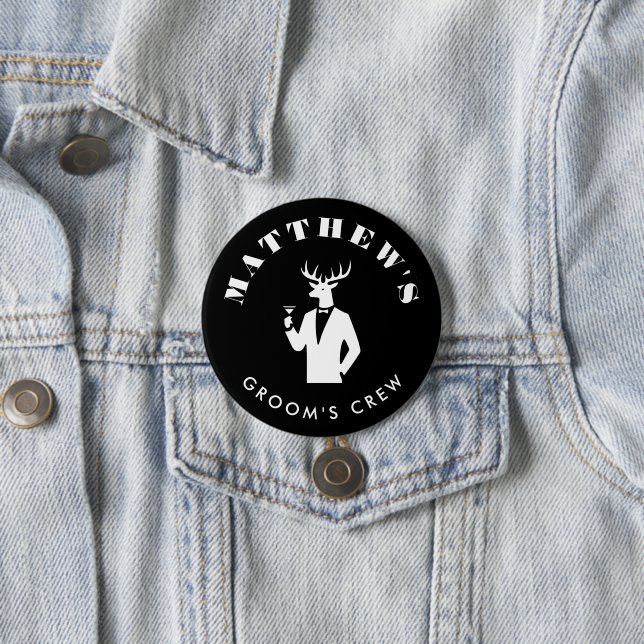 Anpassat namn för Modern Stag Party Black Bachelor Knapp (In Situ)
